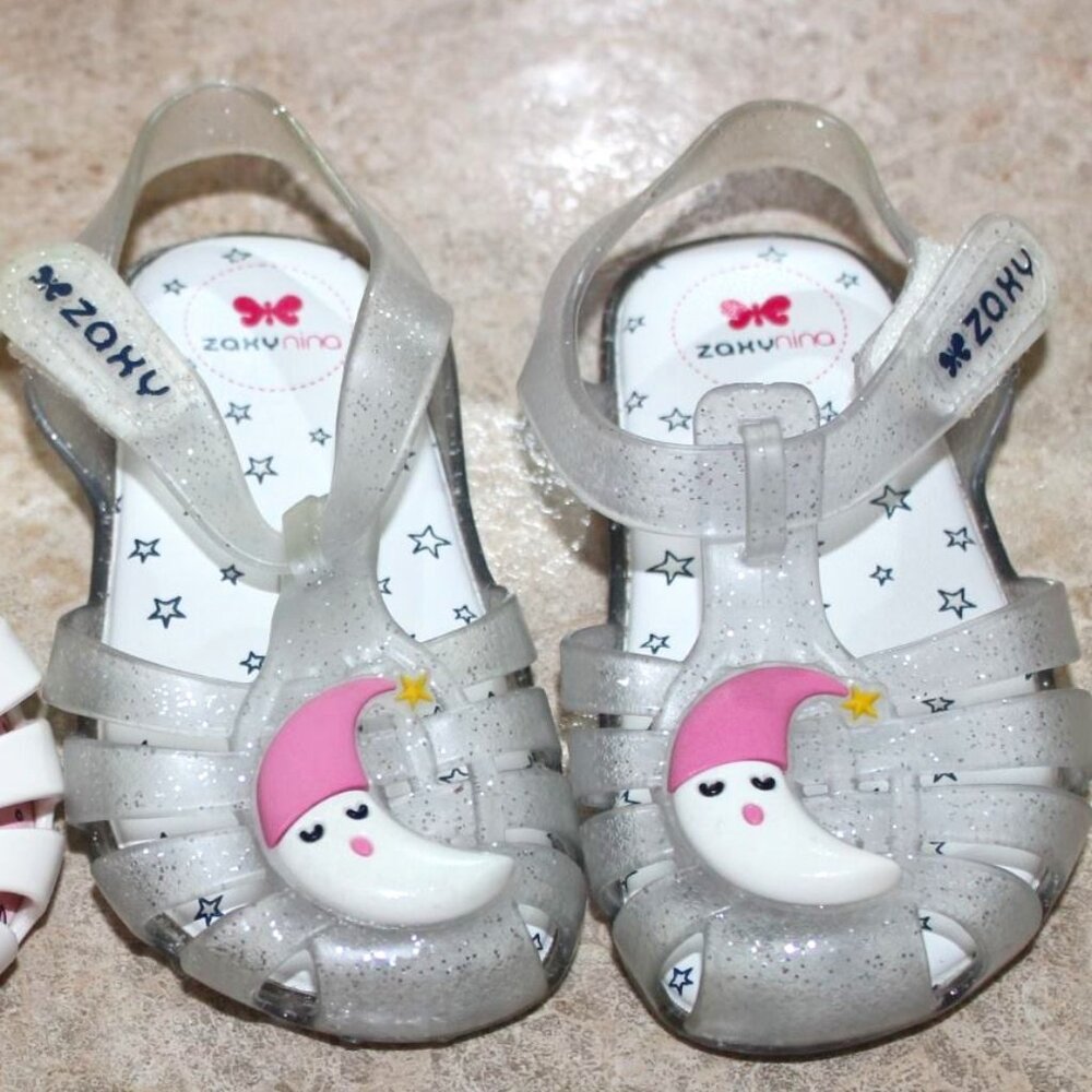 Toddler Girls Zaxy by Mini Melissa Silver Clear Sparkly Moon Sandals Shoes sz 6